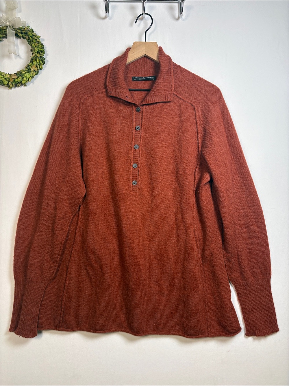 PERUVIAN CONNECTION  Brimfield Henley Henna Button Knit Alpaca Sweater XL
